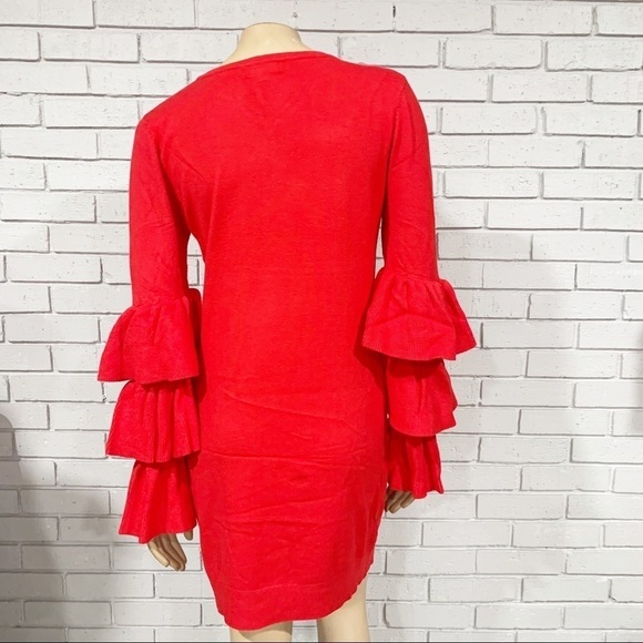 PrettyLittle Thing Red Ruffle Sleeve Knitted Dress - Picture 8 of 13